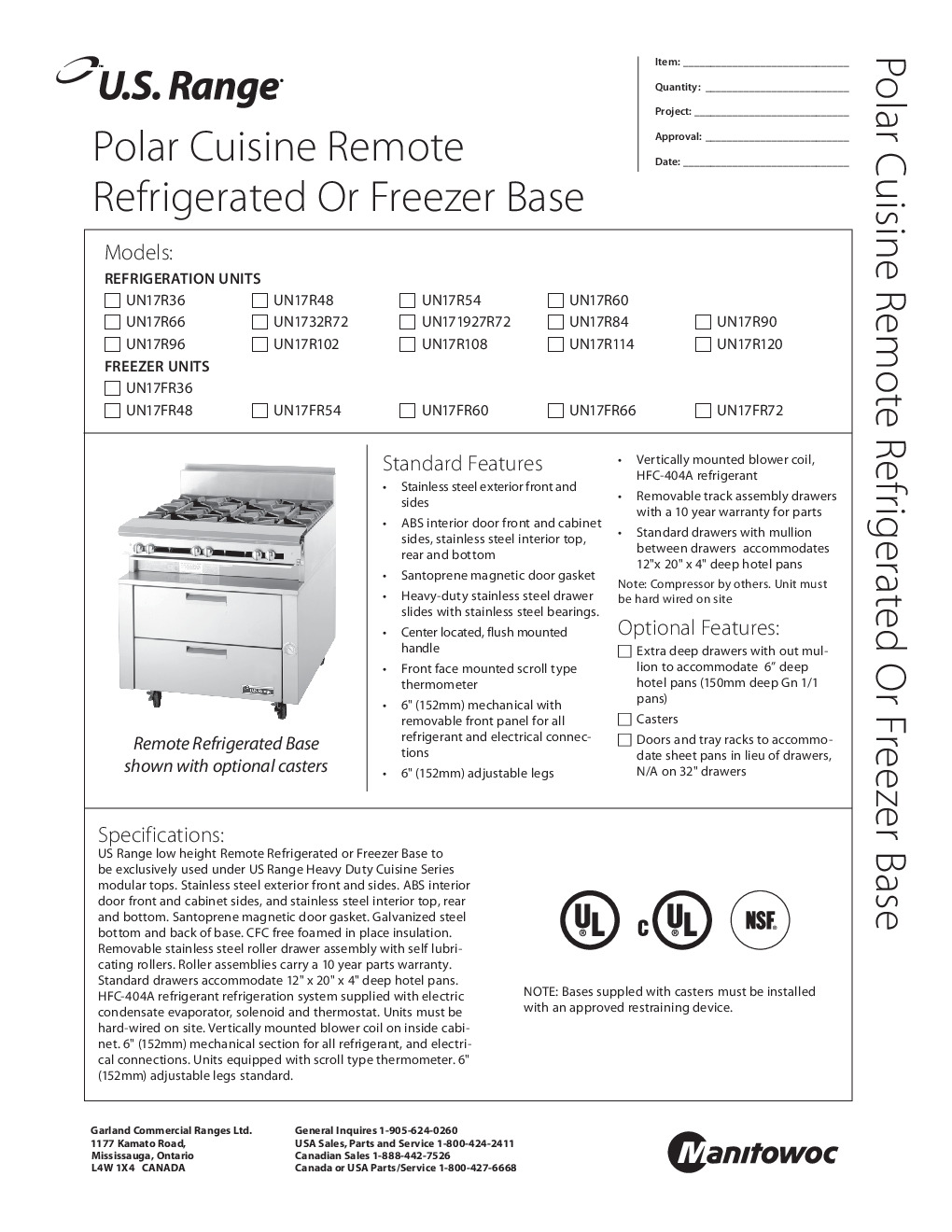 Garland US Range UN17R54 Refrigerated Base Equipment Stand