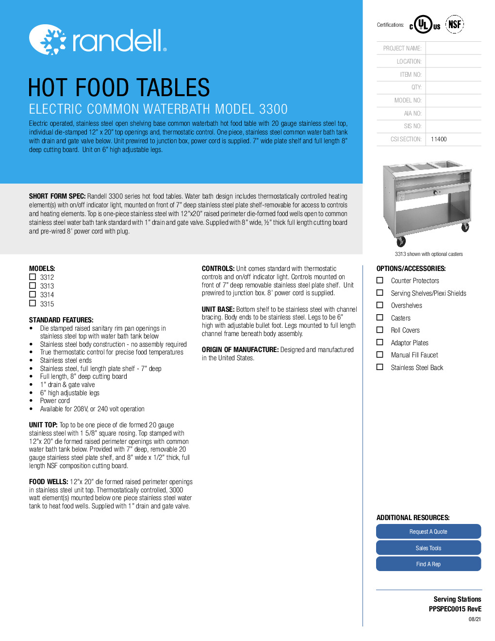 Randell 3315-240 Electric Hot Food Serving Counter