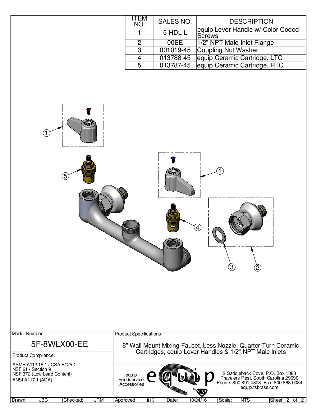 T&S Brass 5F-8WLX00-EE Wall / Splash Mount Faucet