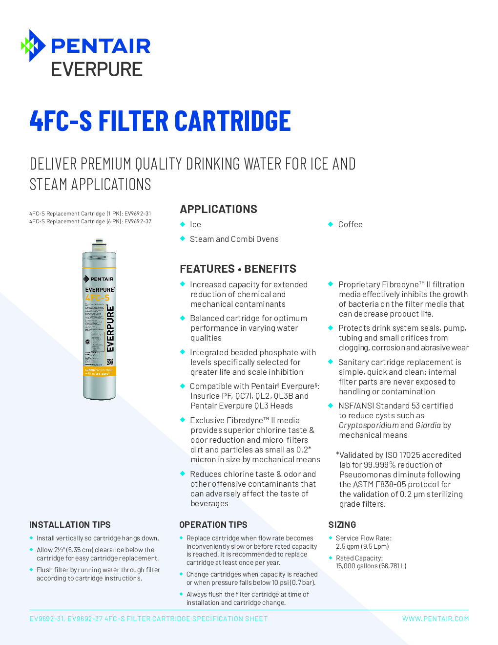 Everpure EV969231 Replacement Cartridge: 4FC-S Water Filter Cartridge, 4FC-S
