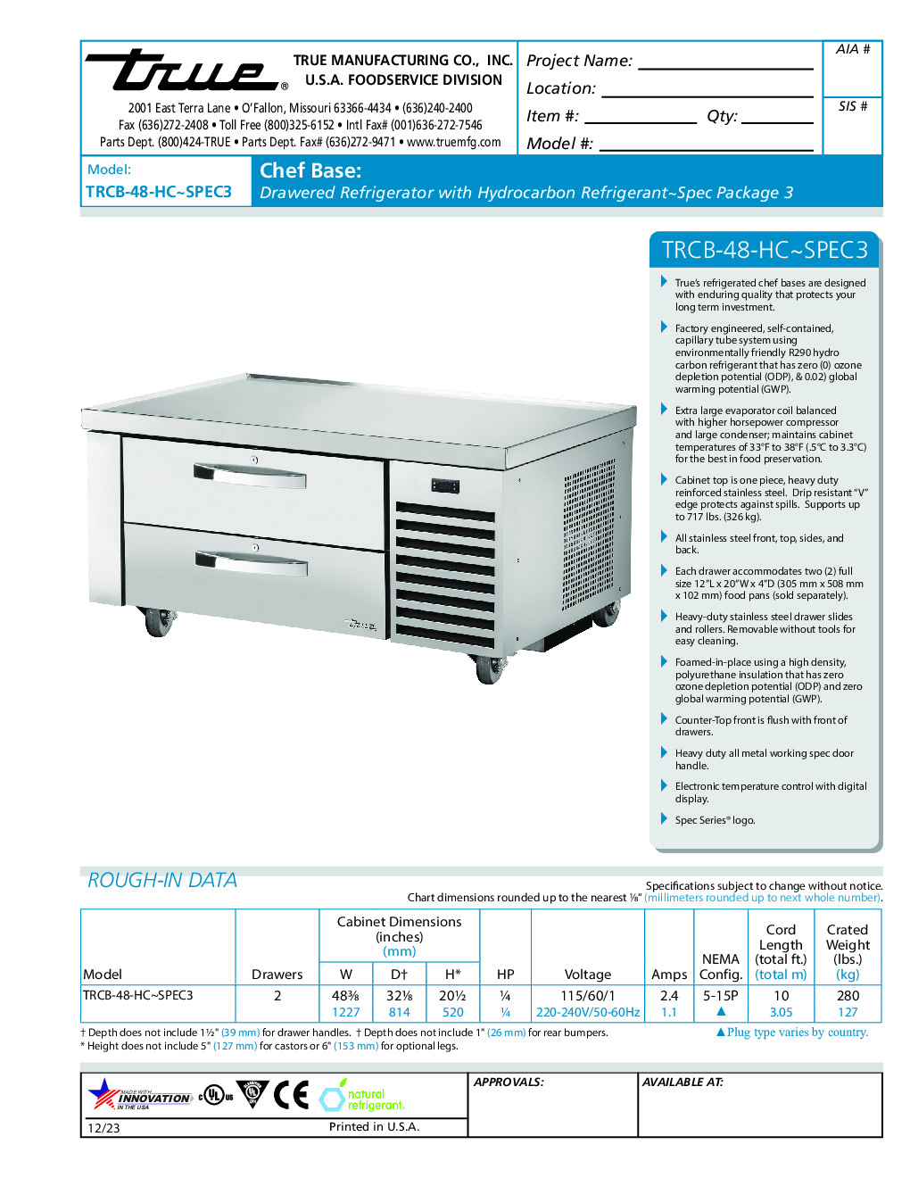 True TRCB-48-HC~SPEC3 Refrigerated Base Equipment Stand