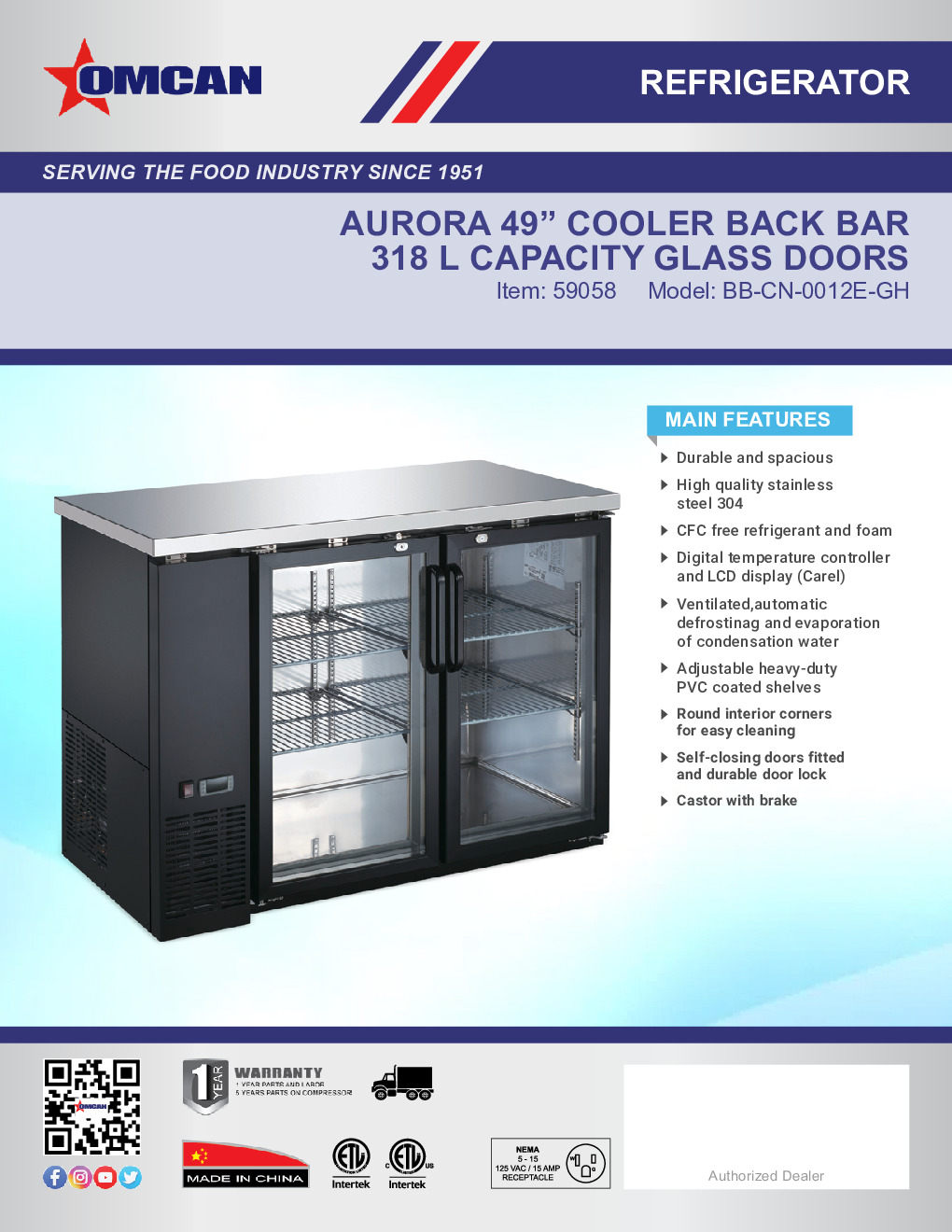 Omcan USA 59058 Refrigerated Back Bar Cabinet