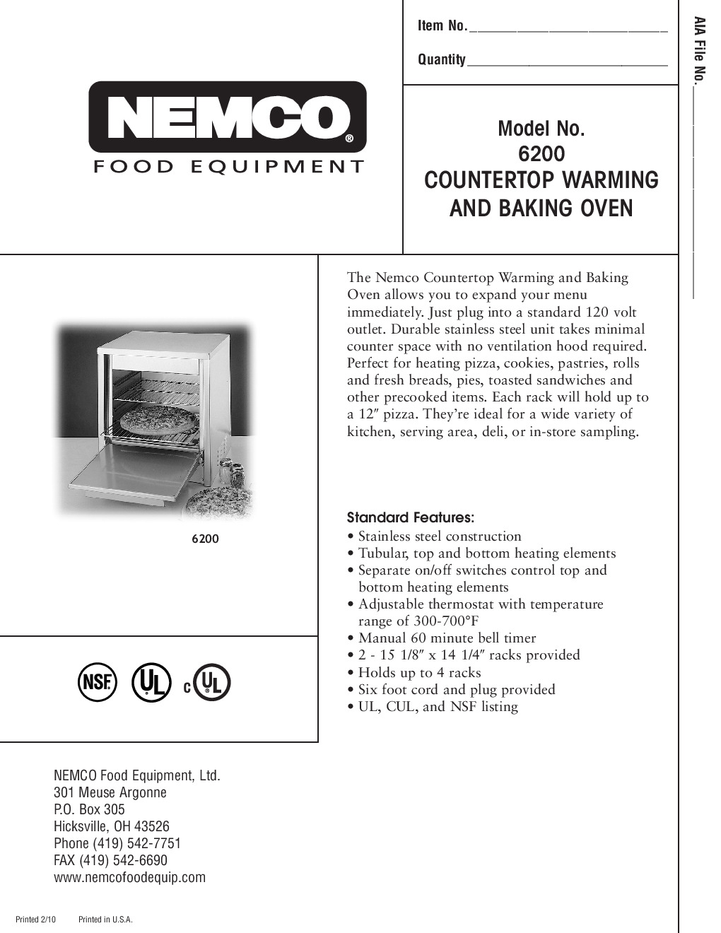 Nemco 6200 Electric Countertop Pizza Bake Oven