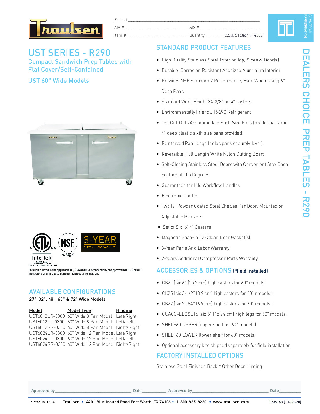 Traulsen UST6012LR-0300-SB Sandwich / Salad Unit Refrigerated Counter