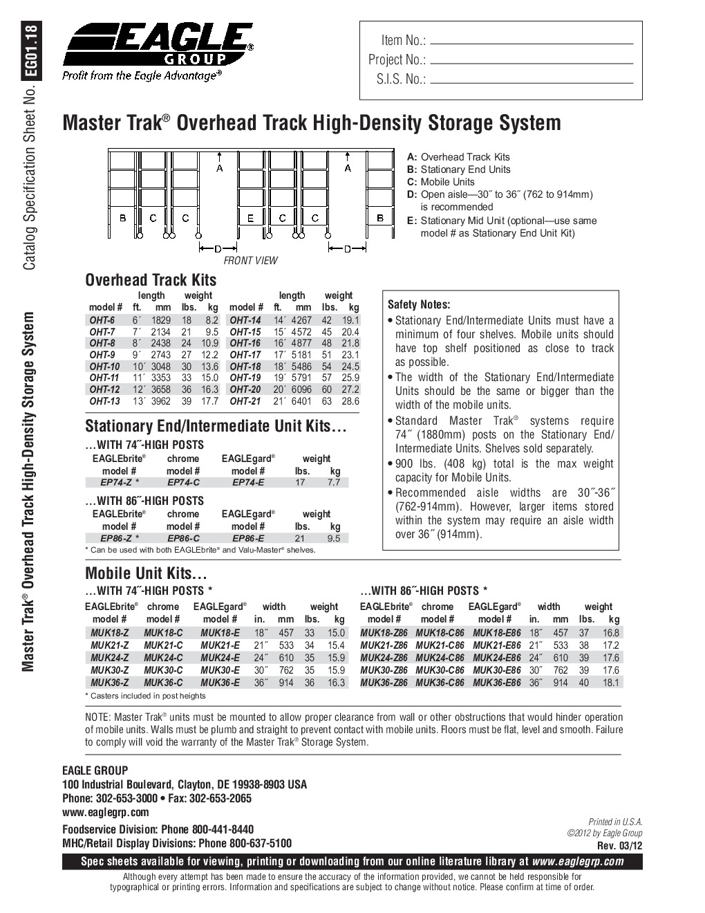Eagle Group MUK21-Z86 Track Shelving System