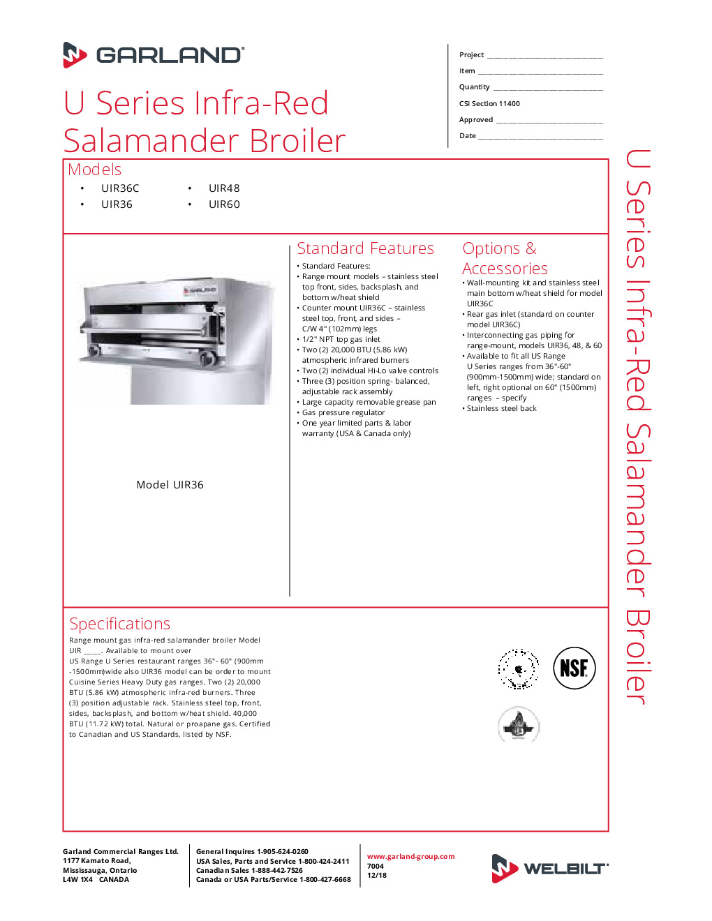 Garland US Range UIR36C@CUISINE Gas Salamander Broiler