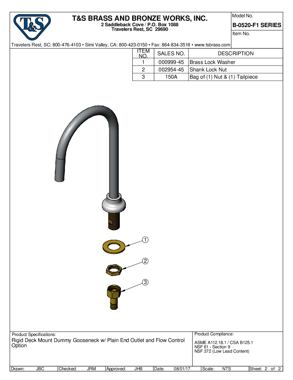 T&S Brass B-0520-F1-20 Deck Mount Faucet