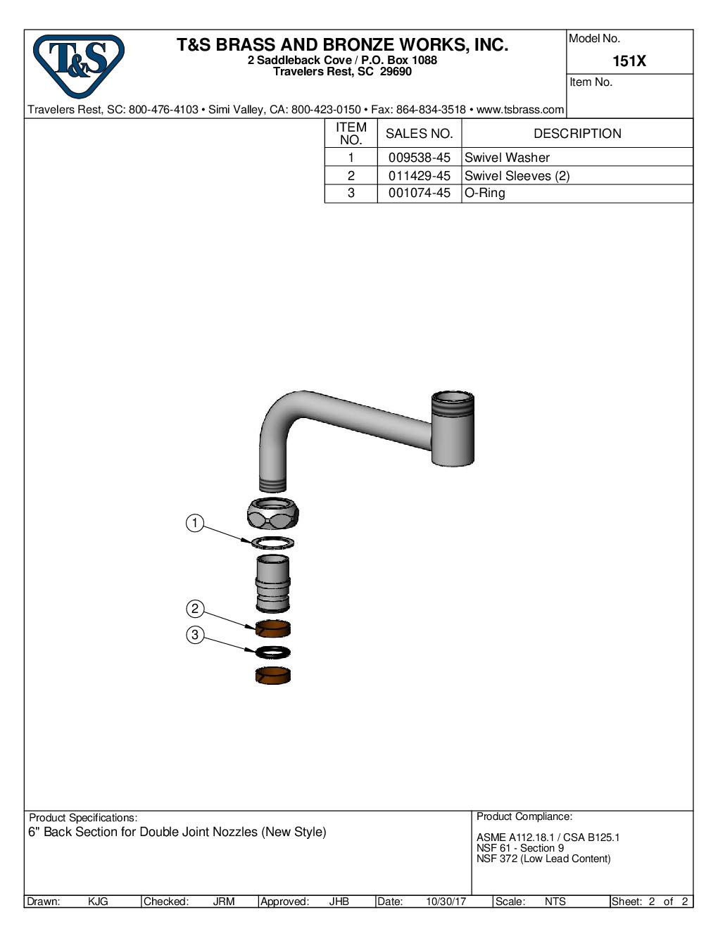 T&S Brass 151X Spout / Nozzle Faucet