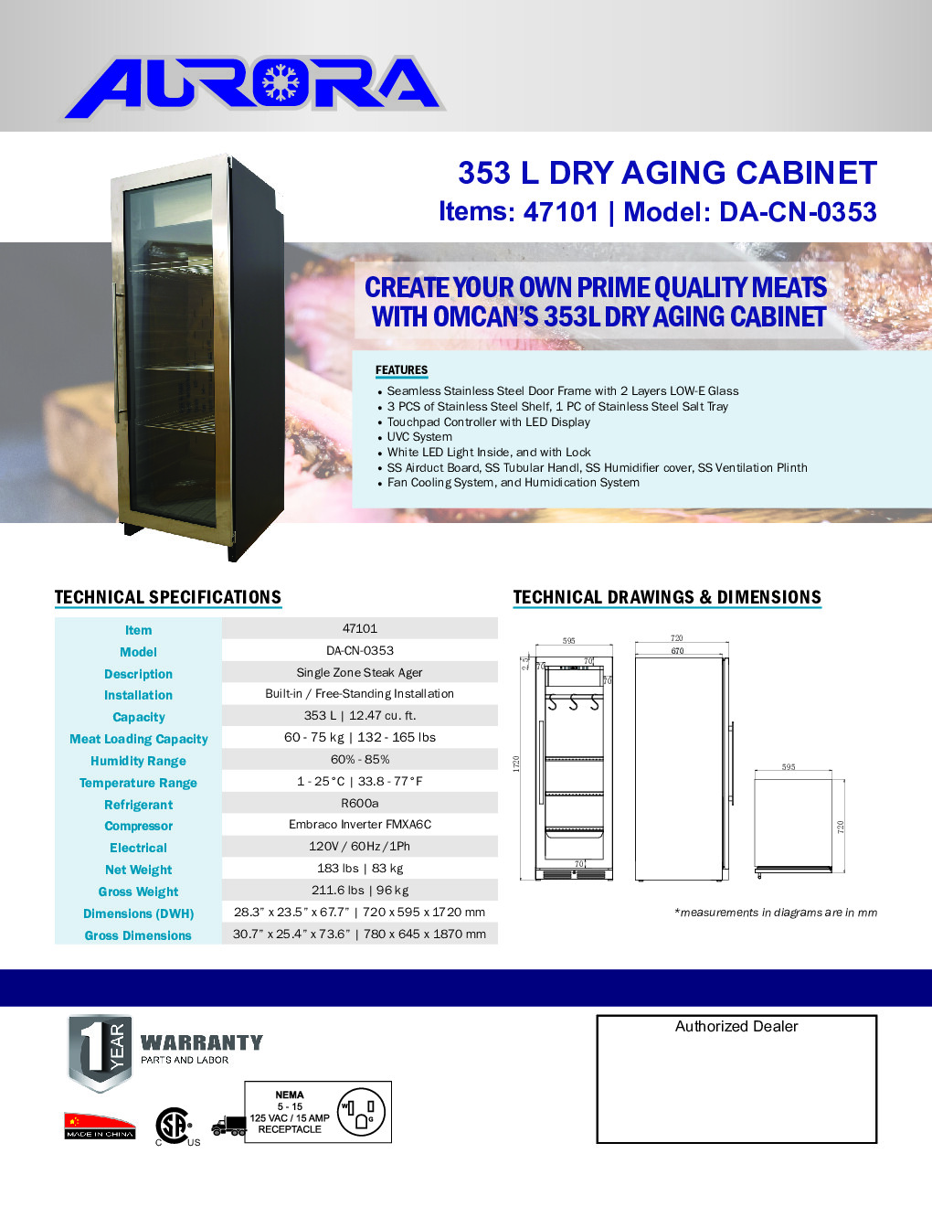 Omcan USA 47101 Meat Curing Aging Cabinet