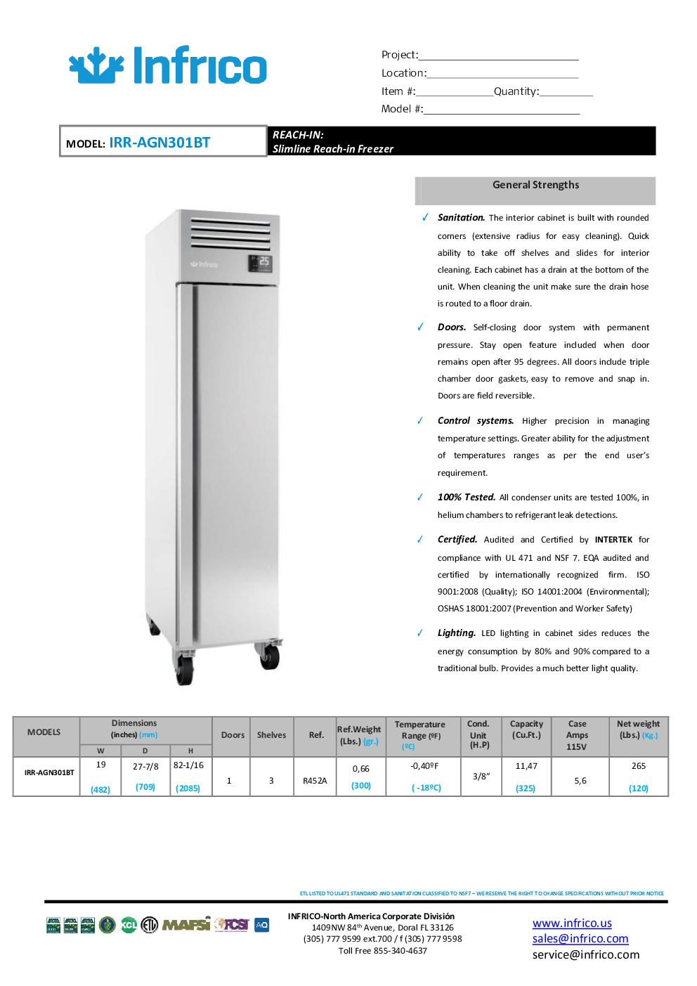 Infrico USA IRR-AGN301BT Reach-In Freezer