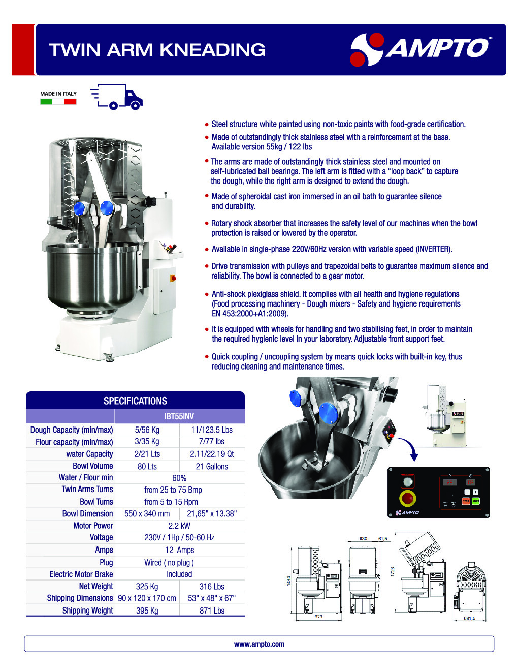 AMPTO IBT55INV Spiral Dough Mixer