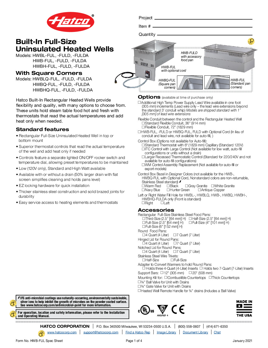 Hatco HWB/L-H/RT-FUL Built-In Full-Size Uninsulated  Heated Wells