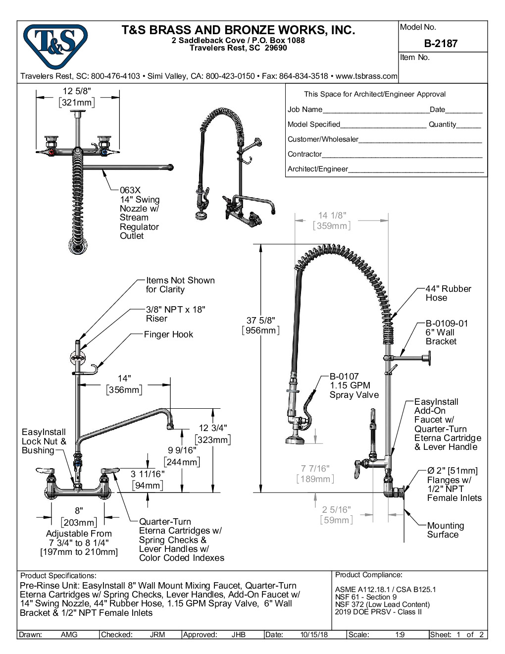 T&S Brass B-2187 with Add On Faucet Pre-Rinse Faucet Assembly