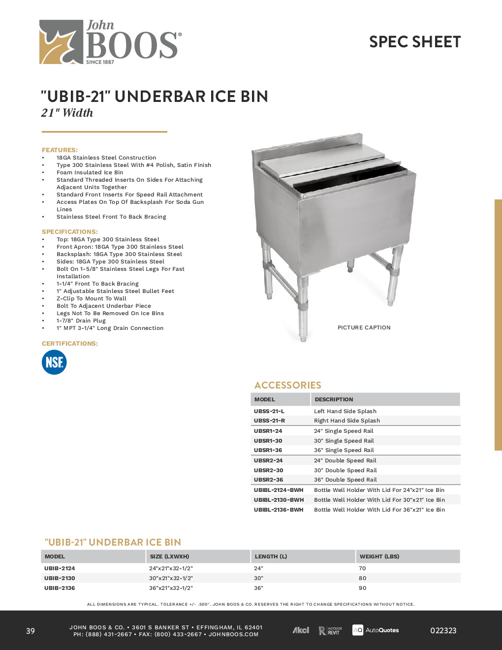 John Boos UBIB-2124-X Insulated Underbar Ice Bin / Cocktail Unit w/ Sliding Lids