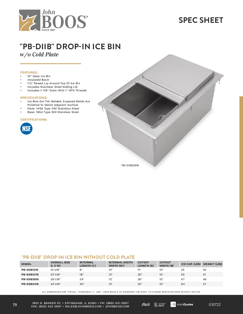 Insulated Drop-In Ice Bins, With Cold Plate (Underbar) - John Boos & Co