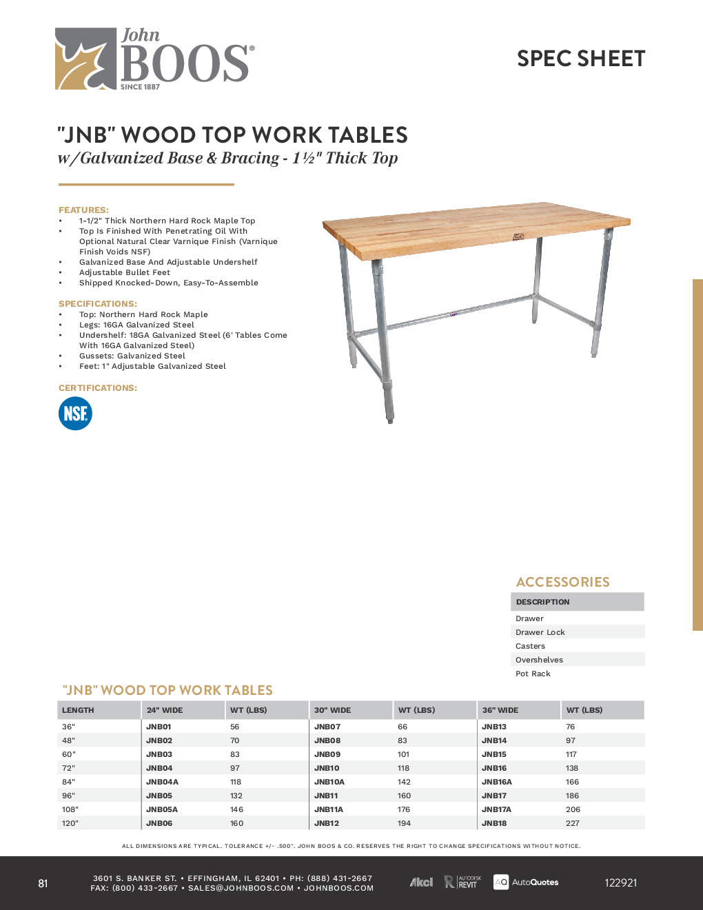 John Boos JNB05-X Wood Top Work Table