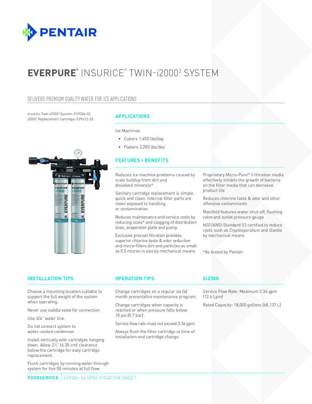 Everpure EV932402 for Ice Machines Water Filtration System - Open box
