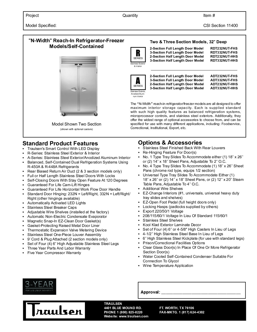 Traulsen ADT332NUT-HHS Reach-In Refrigerator Freezer
