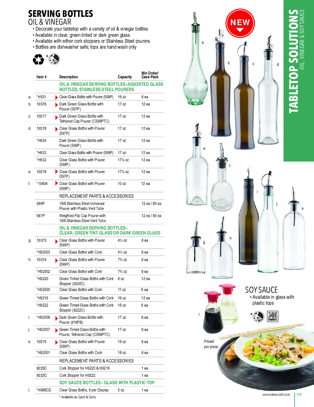 TableCraft Products 10404 Oil & Vinegar Cruet Bottle