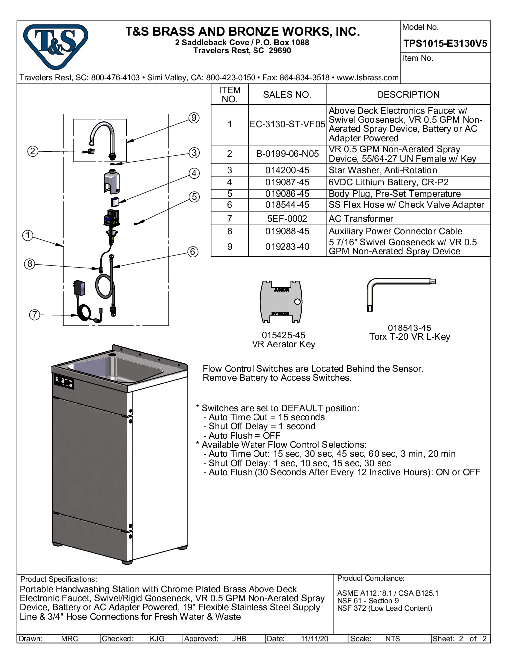 T&S Brass TPS1015-E3130V5 Handwashing System