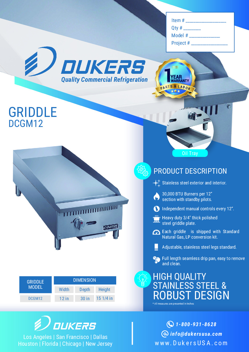 Dukers Appliance Co DCGM12 Countertop Gas Griddle