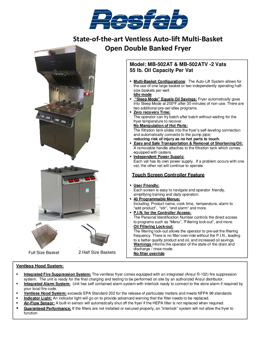 MB-502AT Autolift Fryer - Resfab