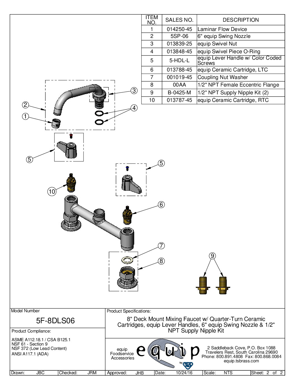 T&S Brass 5F-8DLS06 Deck Mount Faucet