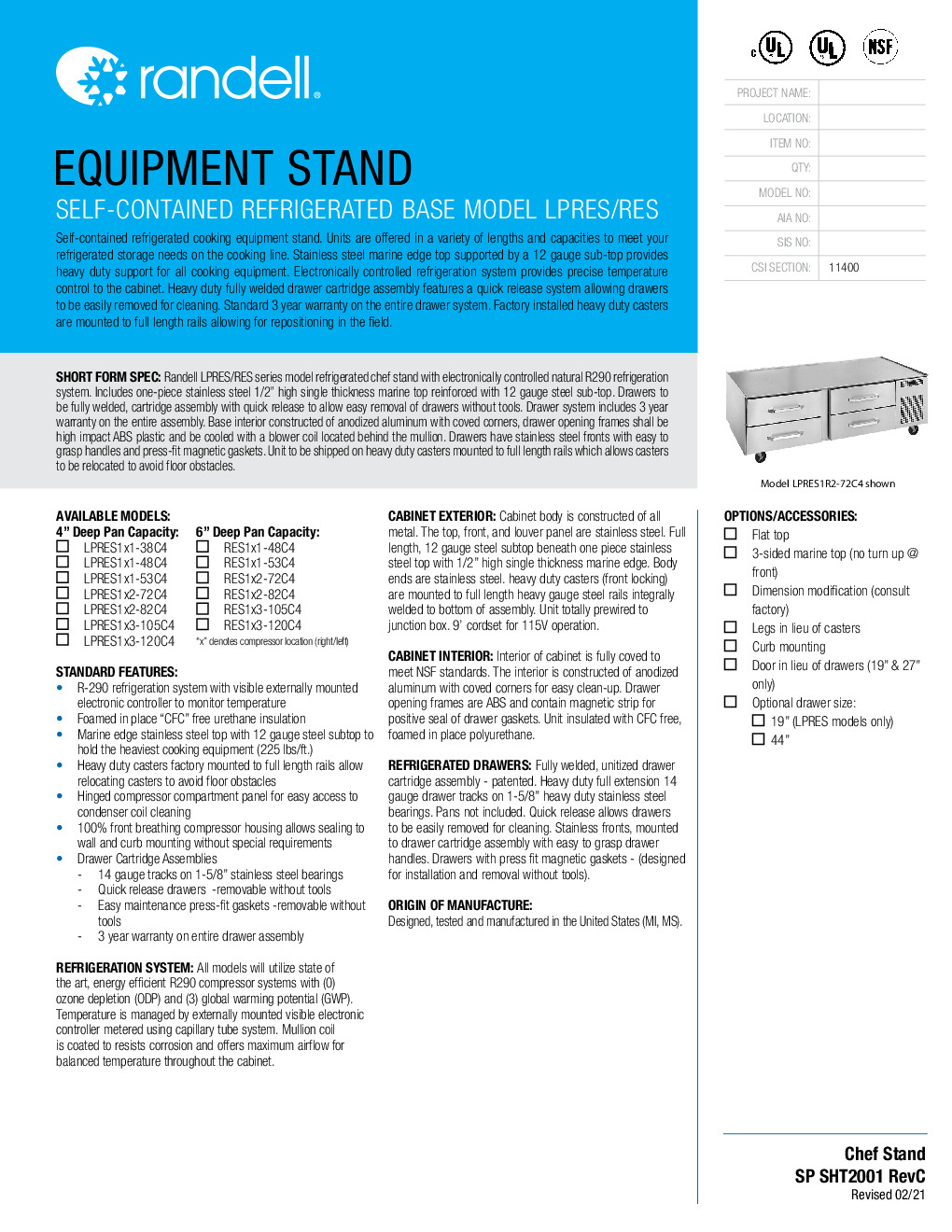 Randell RES1R3-120C4 Refrigerated Base Equipment Stand