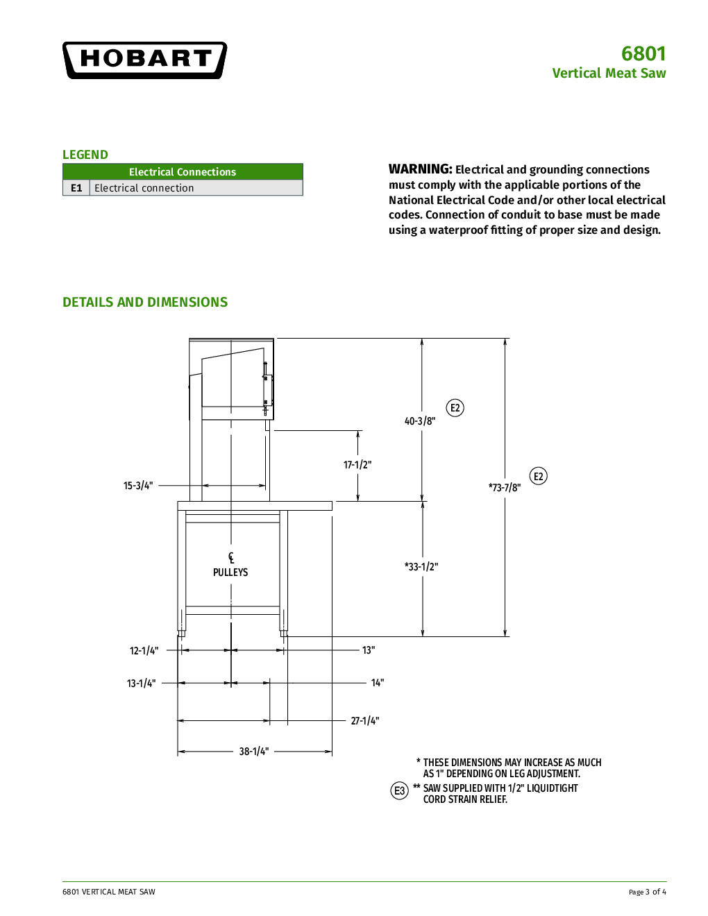 Hobart 6801-26 200-240v/60/1-ph Voltage Specification, US/Export Configuration, Standard Packaging