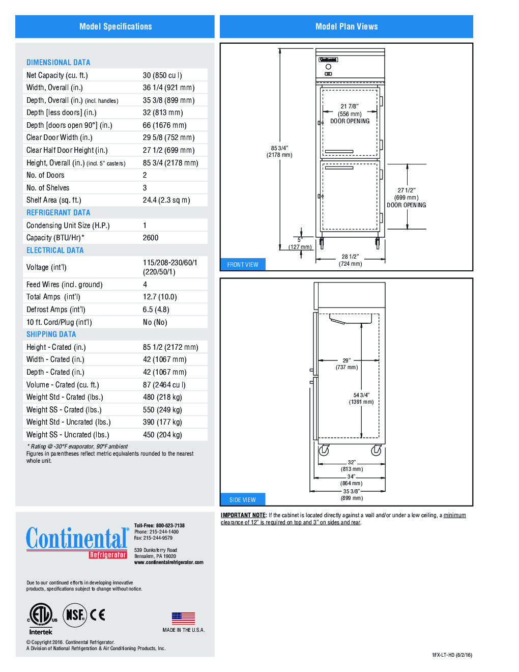 Continental Refrigerator 1FX-LT-HD Reach-In Low Temperature Freezer