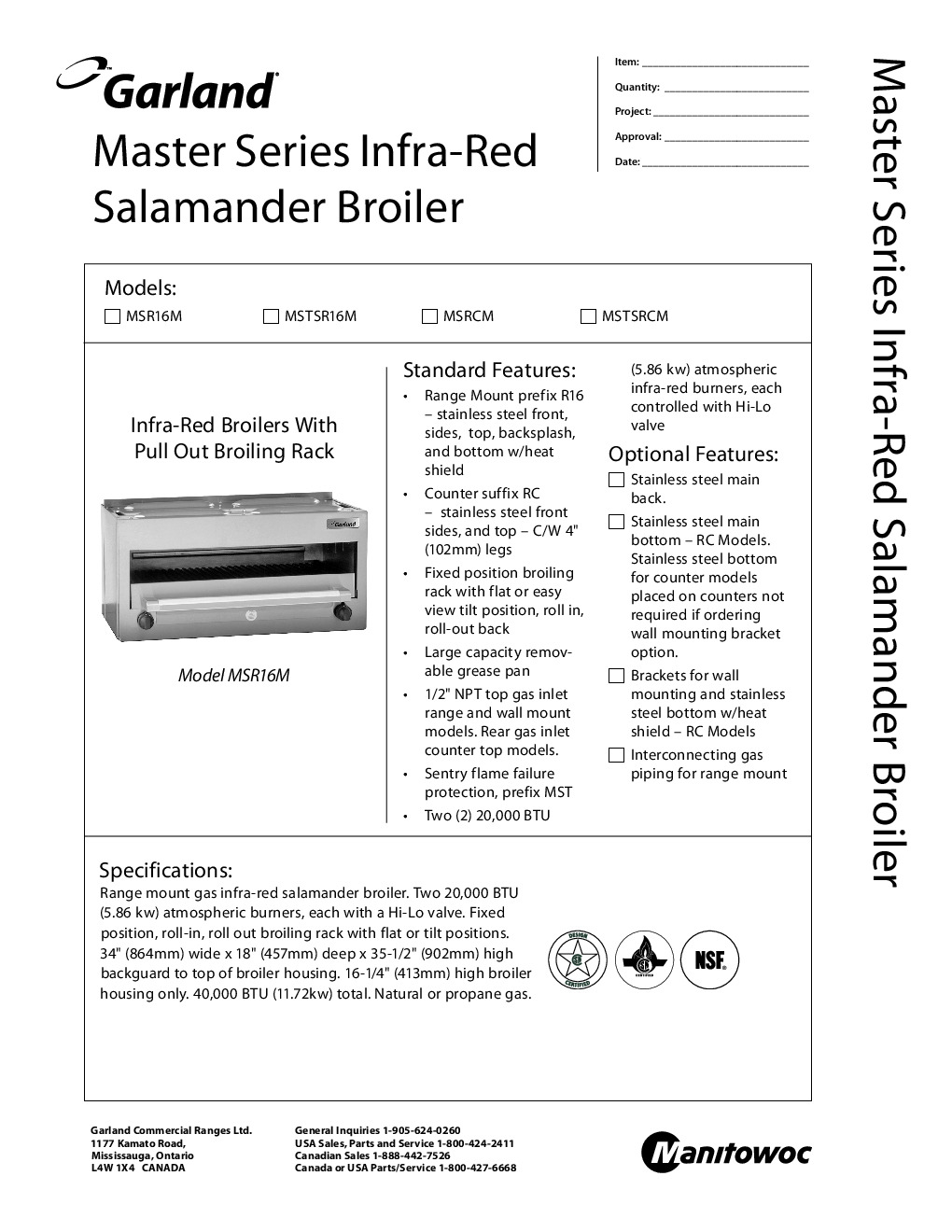 Garland US Range MSR16M Gas Salamander Broiler
