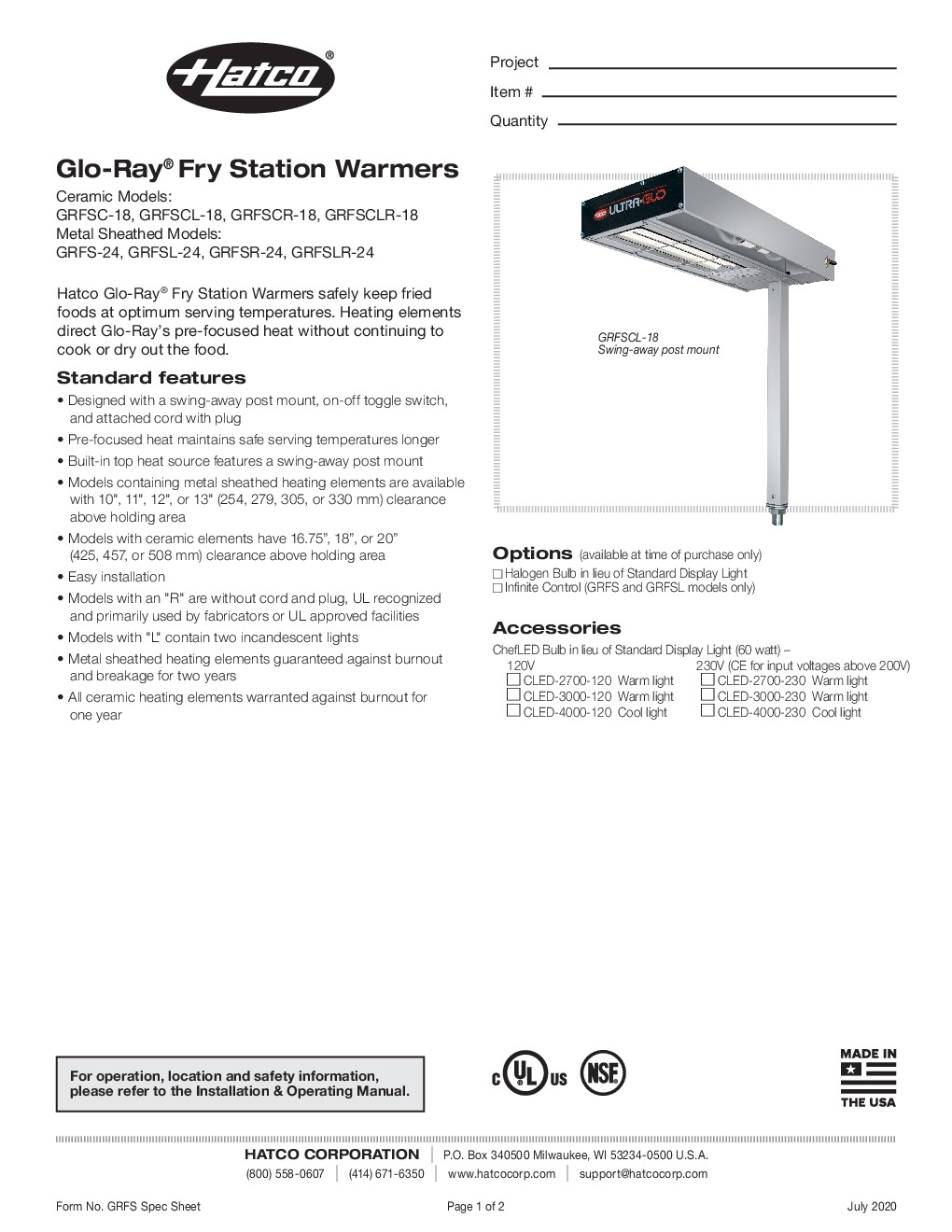 Hatco GRFS/R-24 Glo-Ray Fry Station Warmers, Metal Sheathed