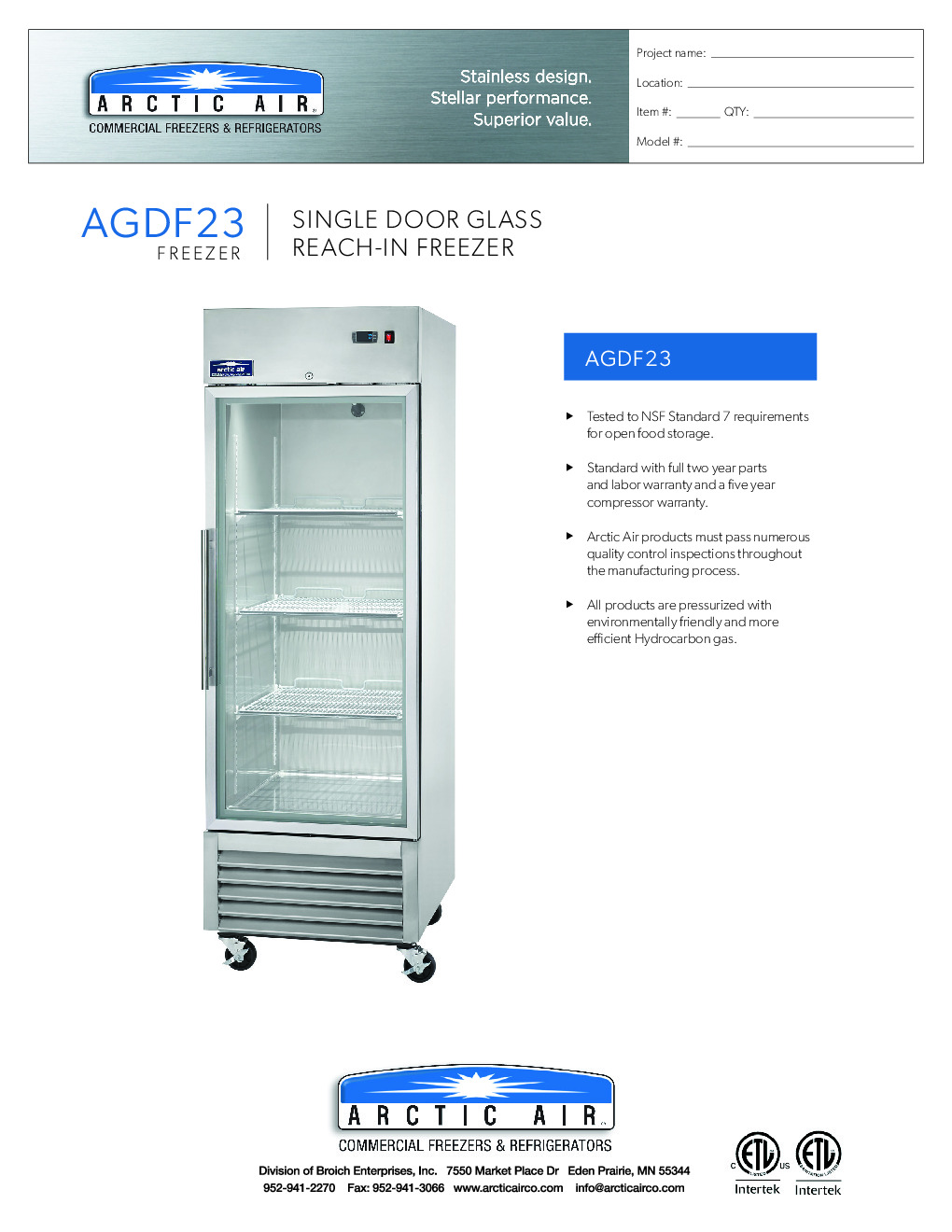 Arctic Air AGDF23 Reach-In Freezer