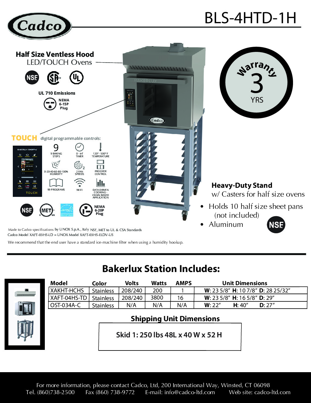 Cadco BLS-4HTD-1H Single-Deck Electric Convection Oven w/ Digital Touch Controls, Half-Size