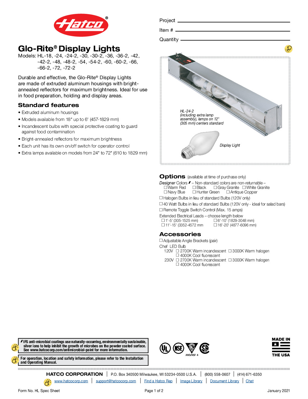 Hatco HL-36-120-QS for Display Light Fixture