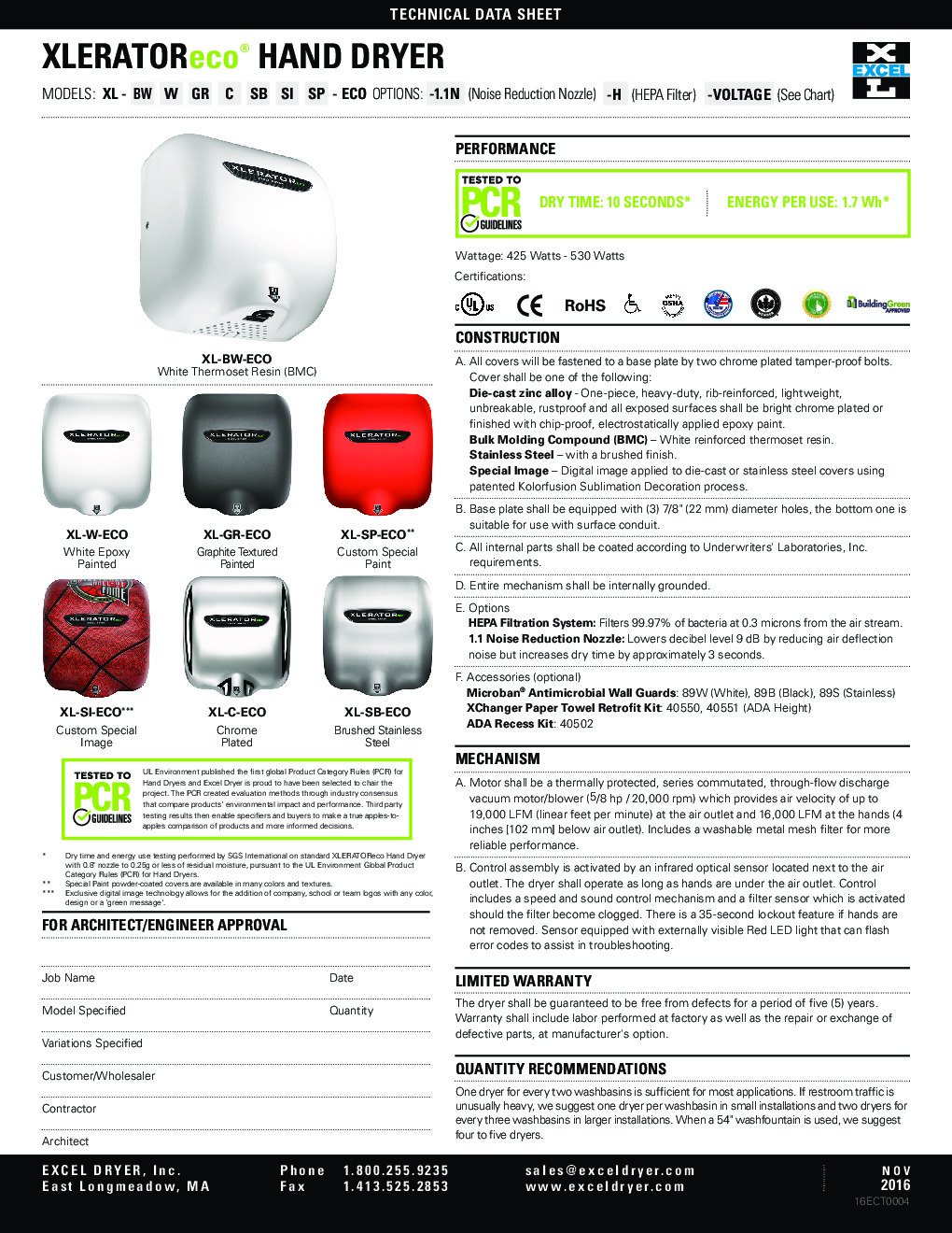 Excel Dryer XL-SP-ECO-B Hand Dryer