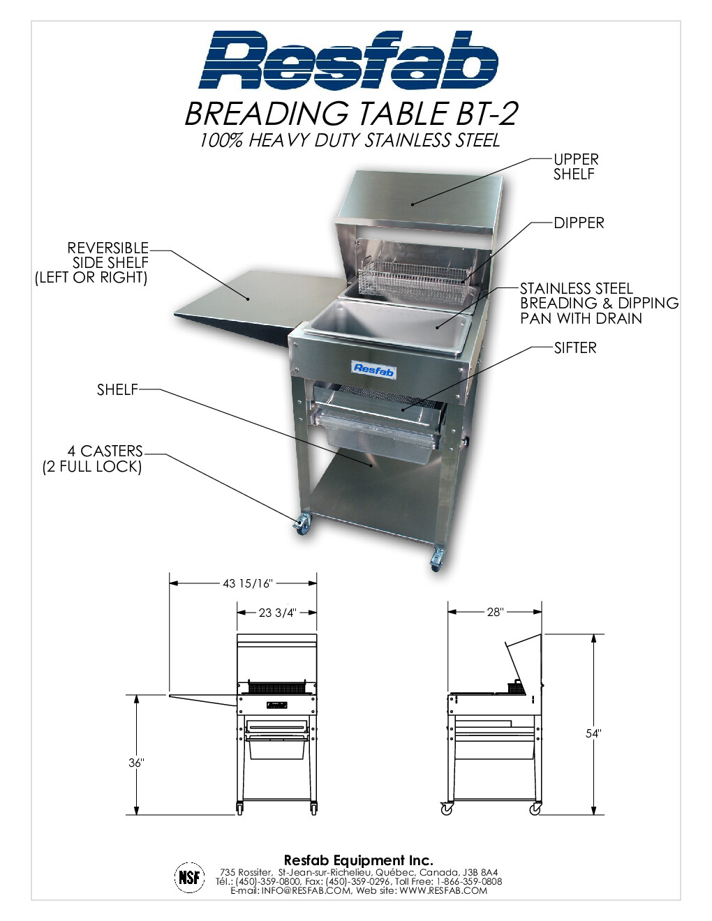 Resfab BT-2 Bread and Batter Station