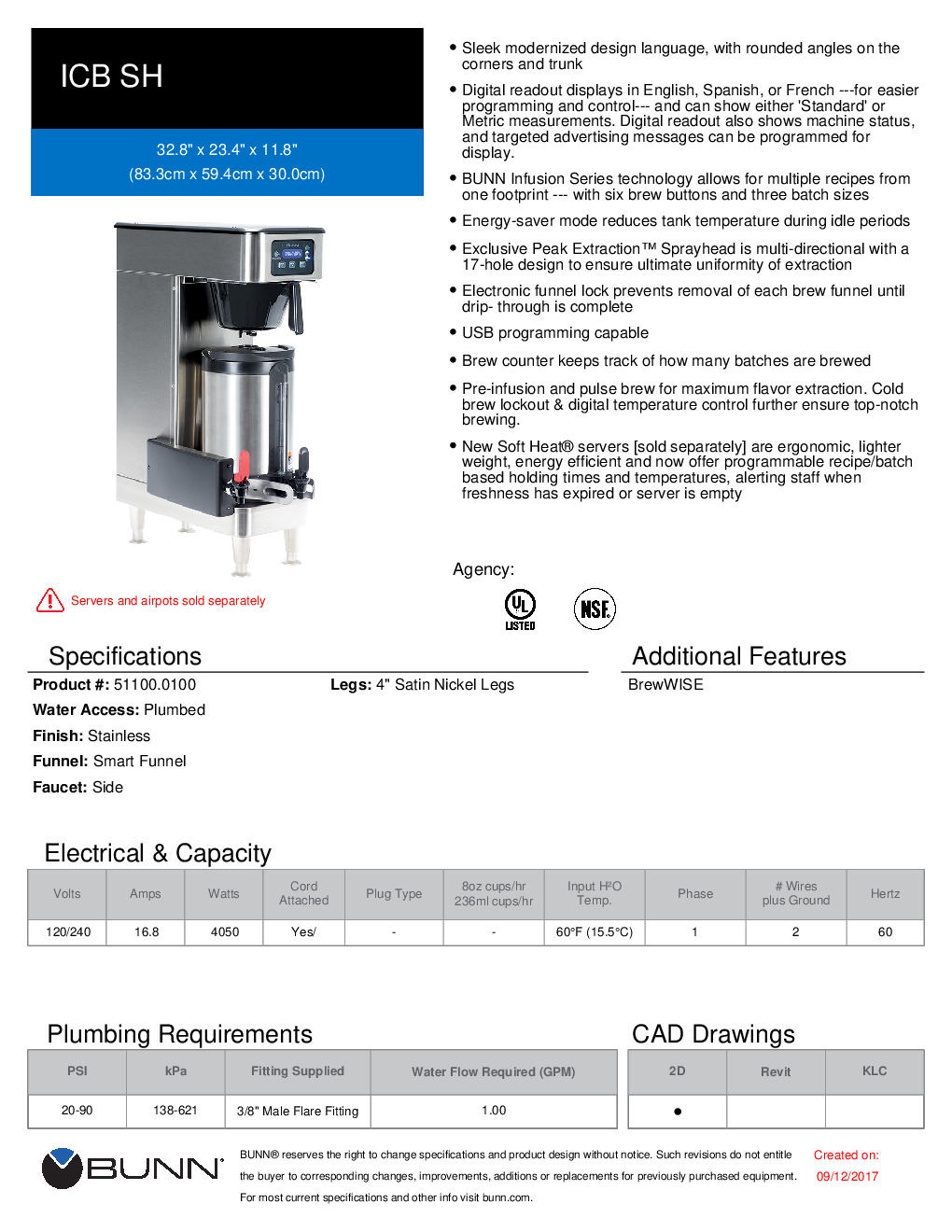 Bunn 51100.0100 ICB Infusion Series Stainless Steel Single Automatic Coffee  Brewer - 120/240V