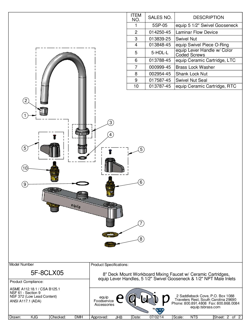 T&S Brass 5F-8CLX05 Deck Mount Faucet