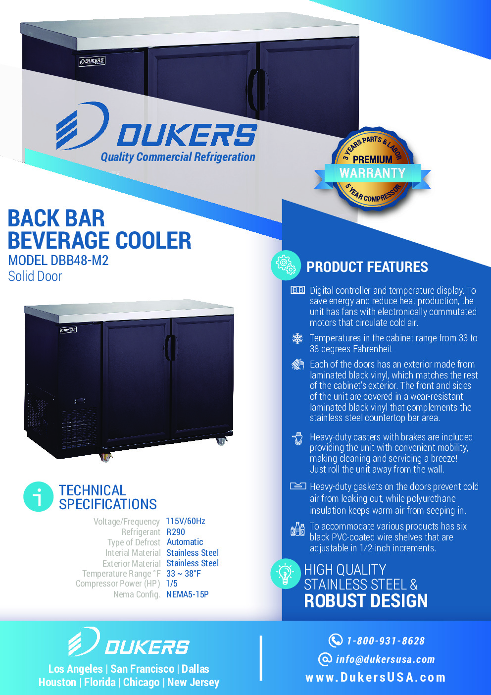 Dukers Appliance Co DBB48-M2 Refrigerated Back Bar Cabinet