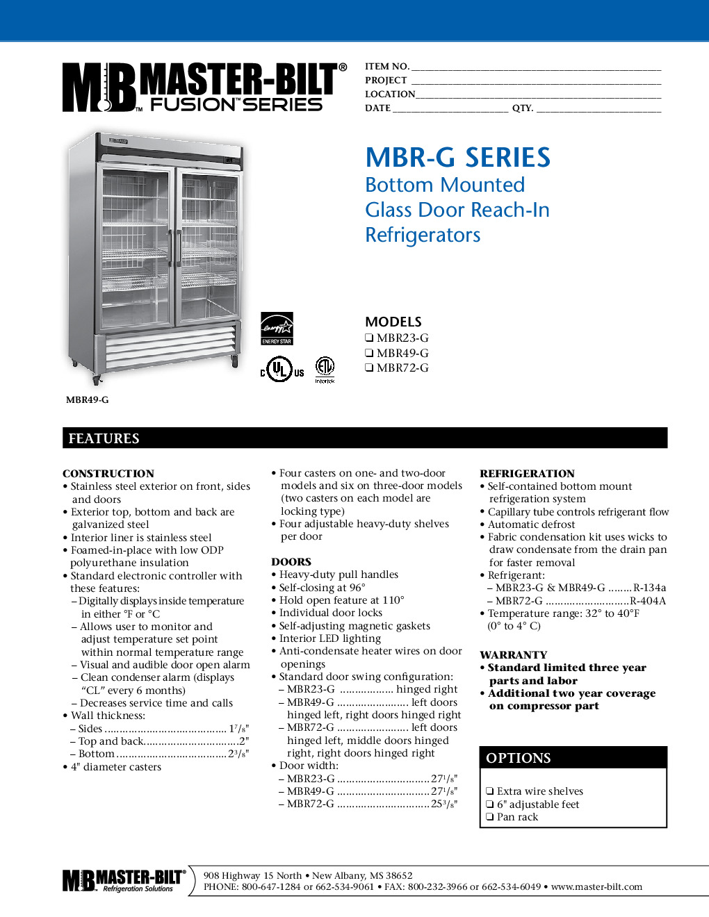 Master-Bilt MBR49-G Reach-In Refrigerator