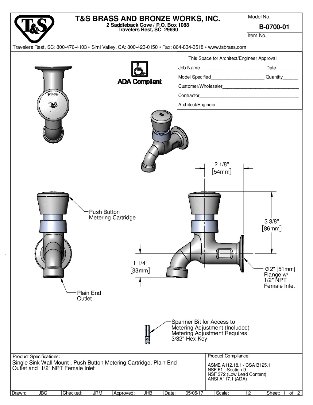 T&S Brass B-0700-01 Single-Hole Faucet