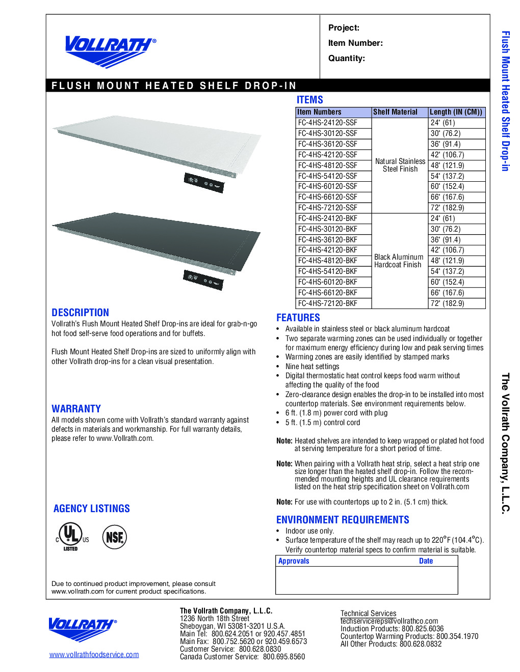 Vollrath FC-4HS-48120-BKF Heated Shelf Food Warmer