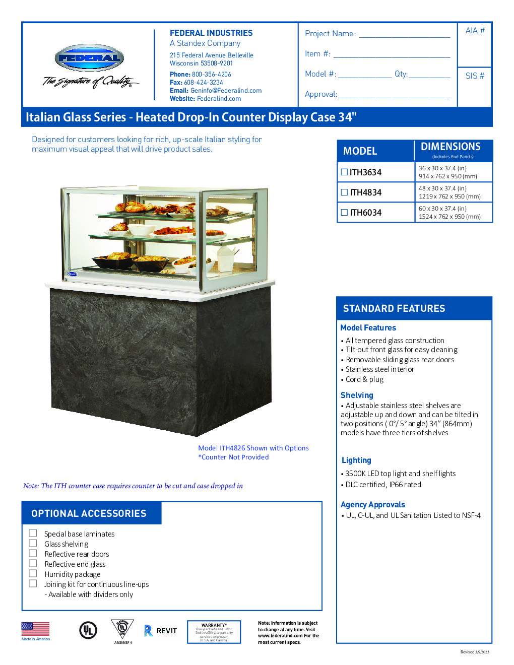 Federal Industries ITH6034 Drop-In Heated Display Case