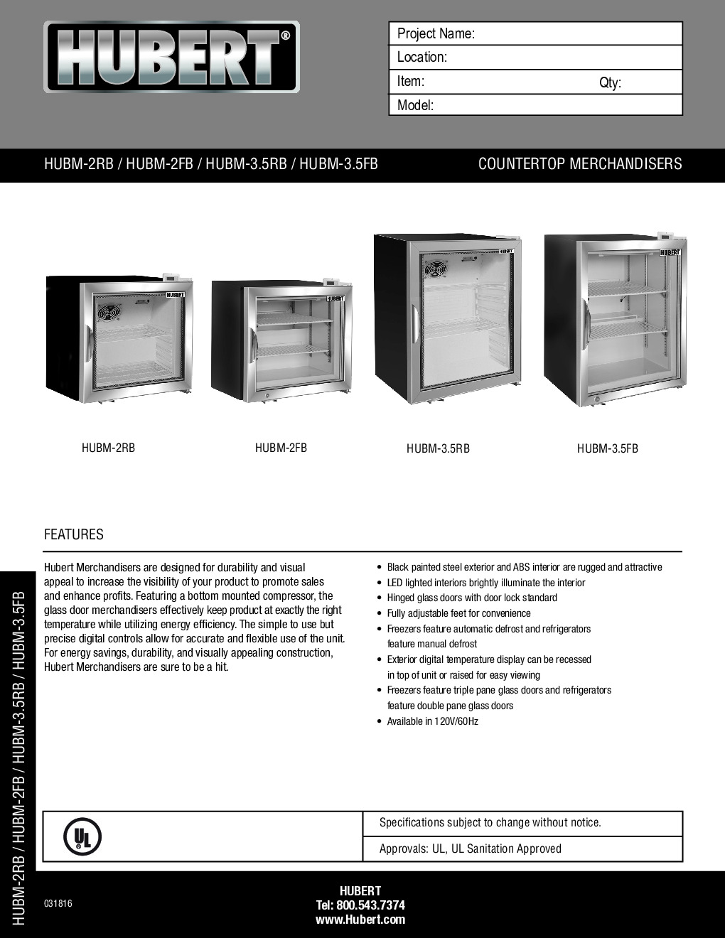 Hubert 42394 Countertop Merchandiser Refrigerator