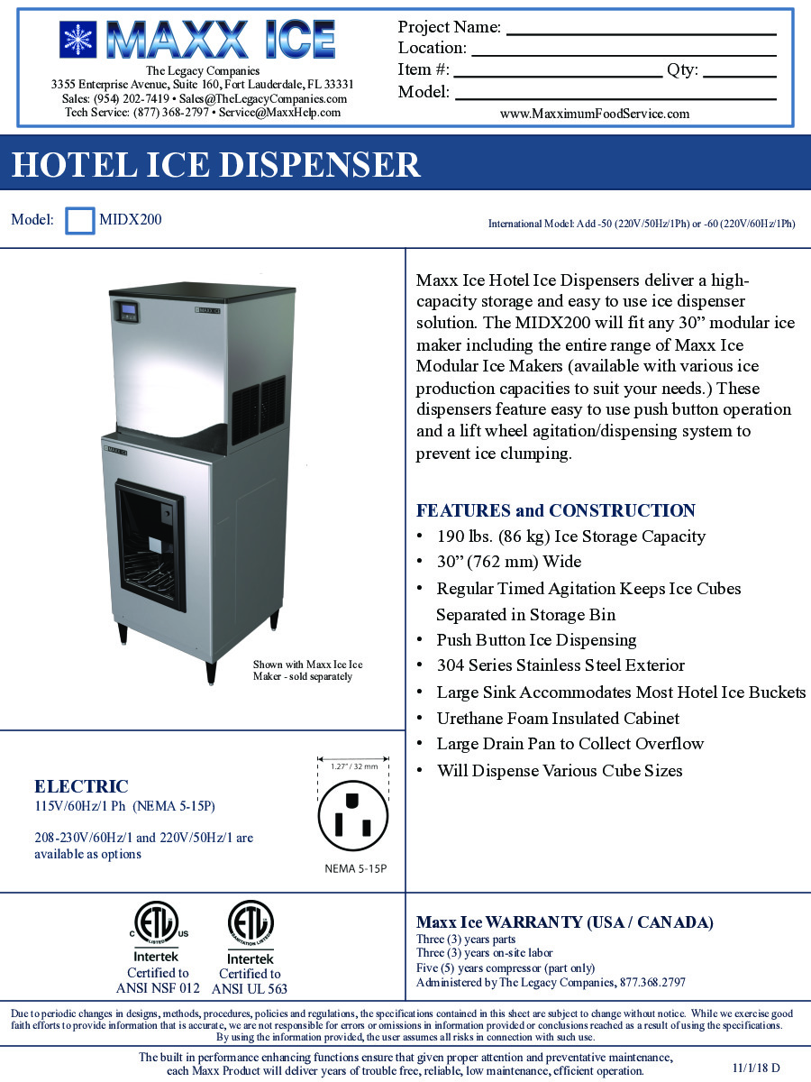 Maxximum MIDX200 Ice Dispenser