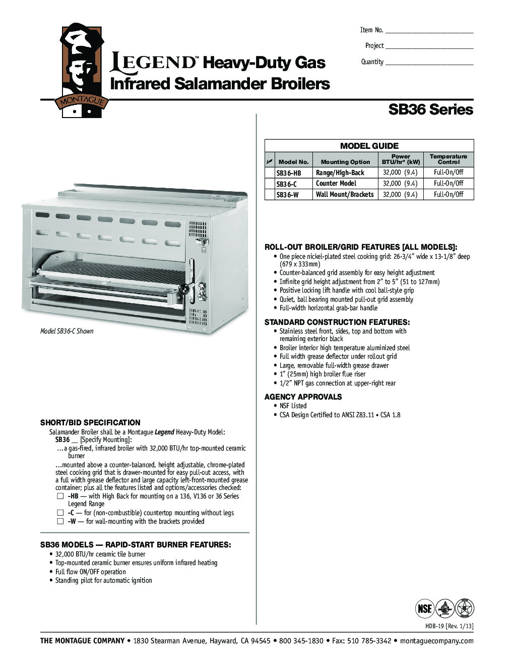 Montague Company SB36-C Gas Salamander Broiler