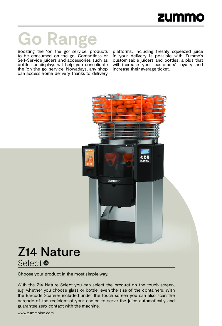 Zummo ZI14x9TA-N-OTG Z14 Nature Select Commercial Juicer with Touchscreen and Barcode Scanner - 16 Fruits Per/ Minute