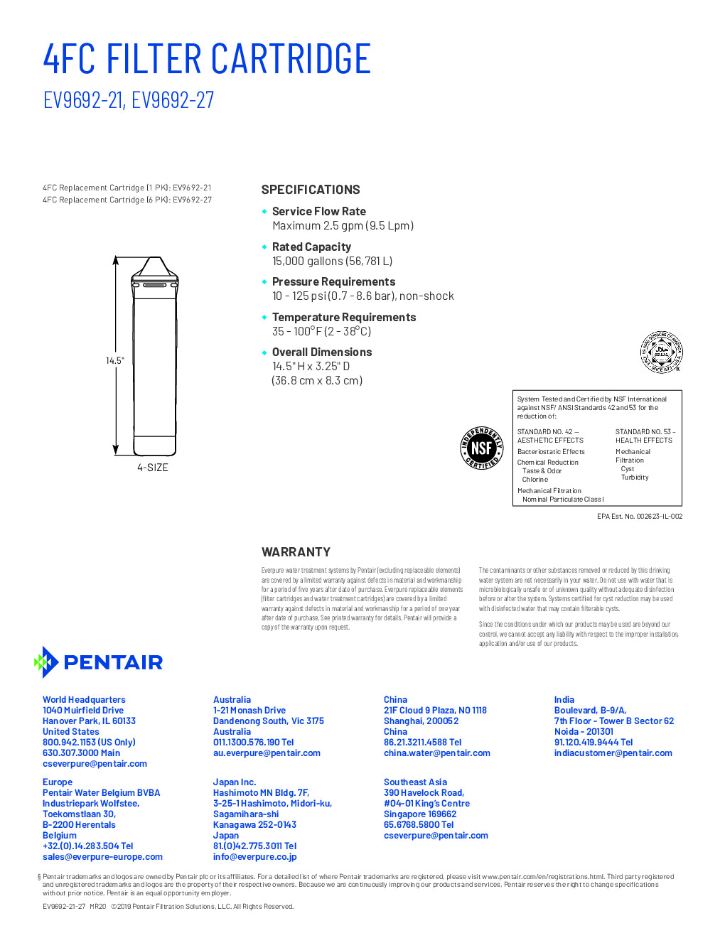 Everpure EV969221 Cartridge Water Filtration System