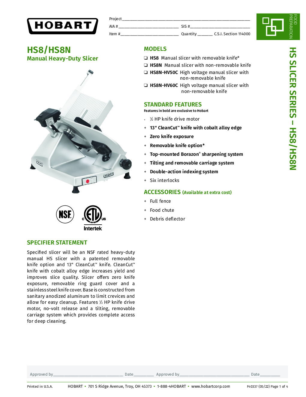 Hobart HS8N-HV50C High Voltage Manual Slicer with 13